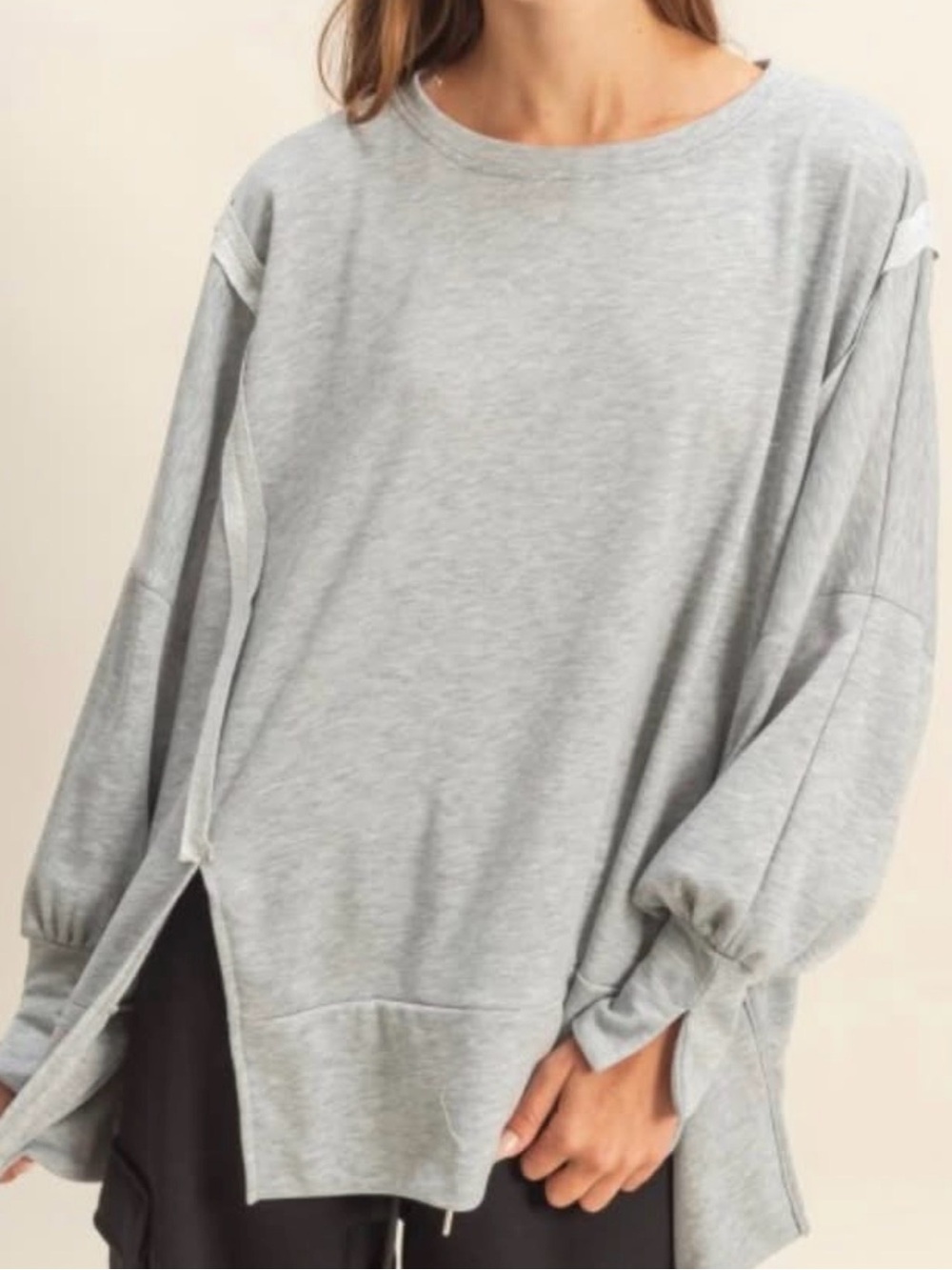 Free People Camden pullover in Light Gray Oversized Crewneck Sweatshirt